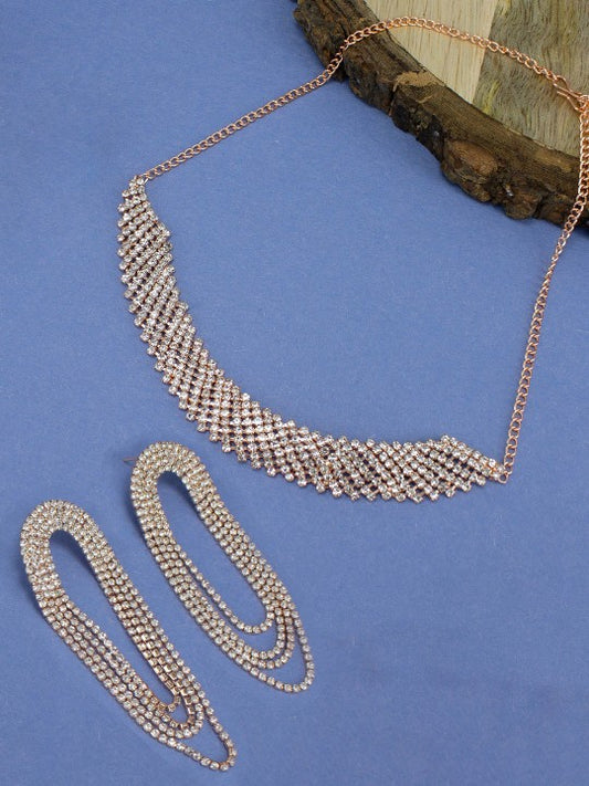 Rose Gold-Plated Cubic Zirconia-Studded Jewellery Set