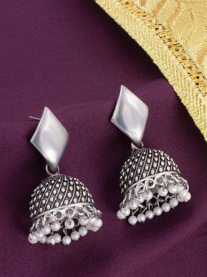 Silver Plated Oxidised Dome Shaped Jhumkas