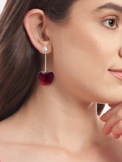 Silver Plated Cherry American Diamond Studded Drop Earrings