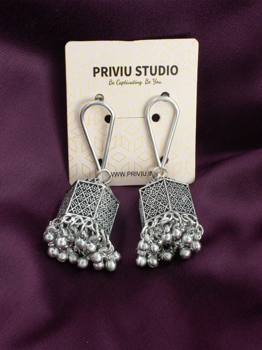 Silver Plated Oxidised Dome Shaped Jhumkas