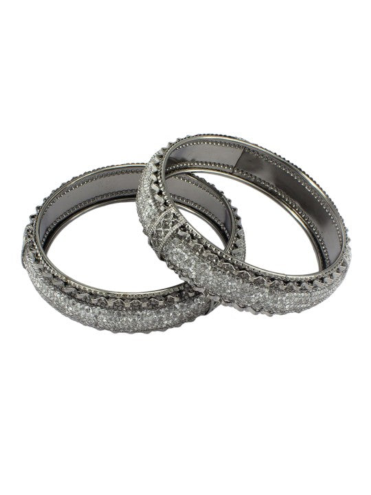 Set of 2 Gun Metal Crystal Beaded Bangle Set