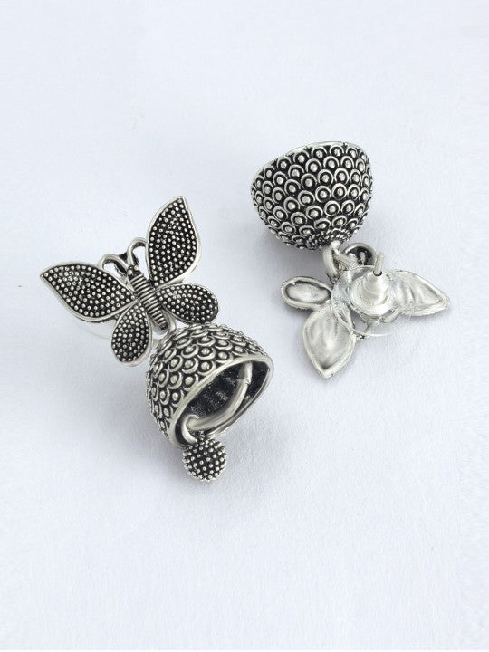 Silver Plated Butterfly Shaped Oxidised Jhumkas