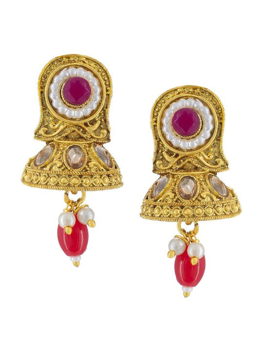 Gold-Plated Jhumki Design Stone-Studded Jewellery Set