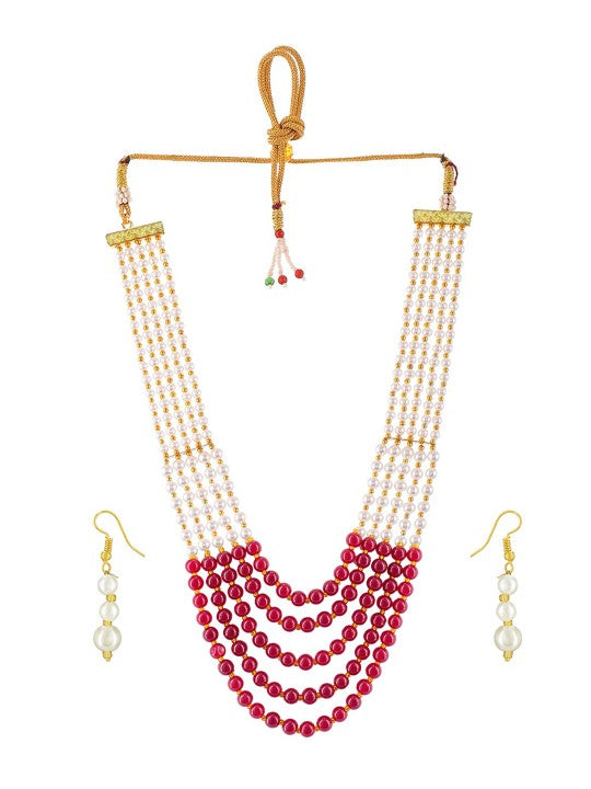 Gold Plated Pearls Beaded Layered Necklace & Earrings Set