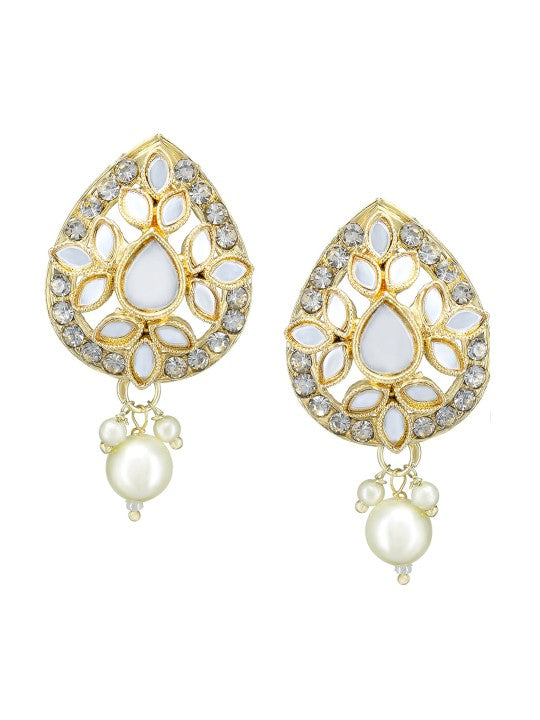 Gold-Plated Stone-Studded & Beaded Teardrop Necklace & Earrings