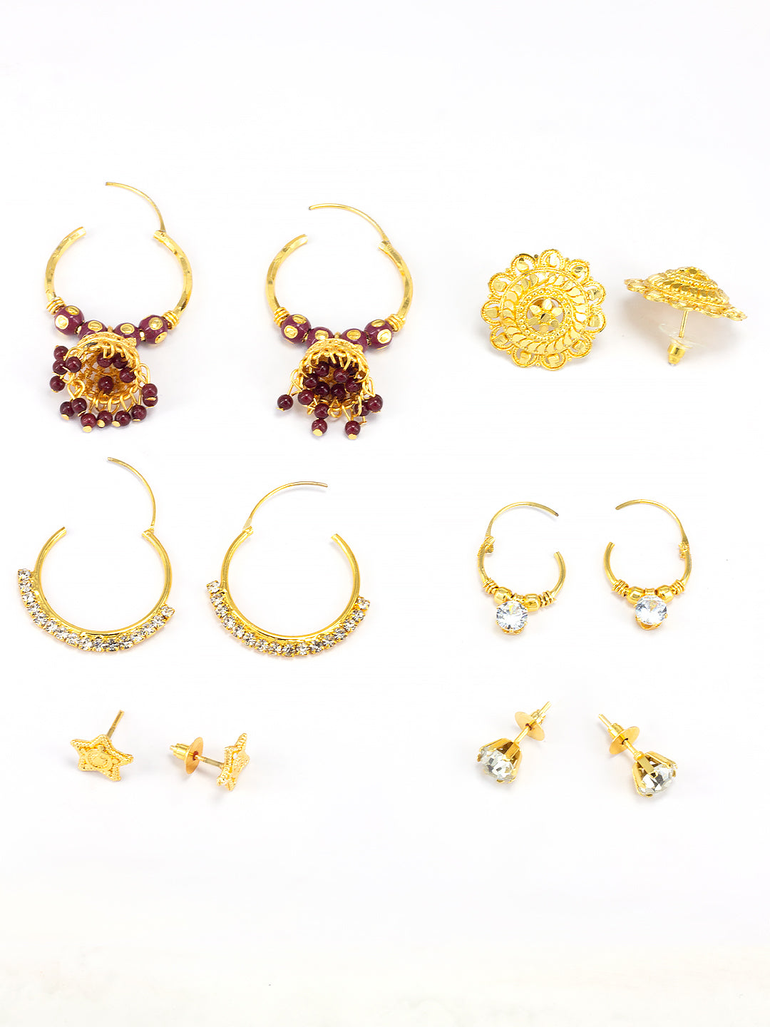 Pack of 6 Gold Plated Hoop & Studs Earrings