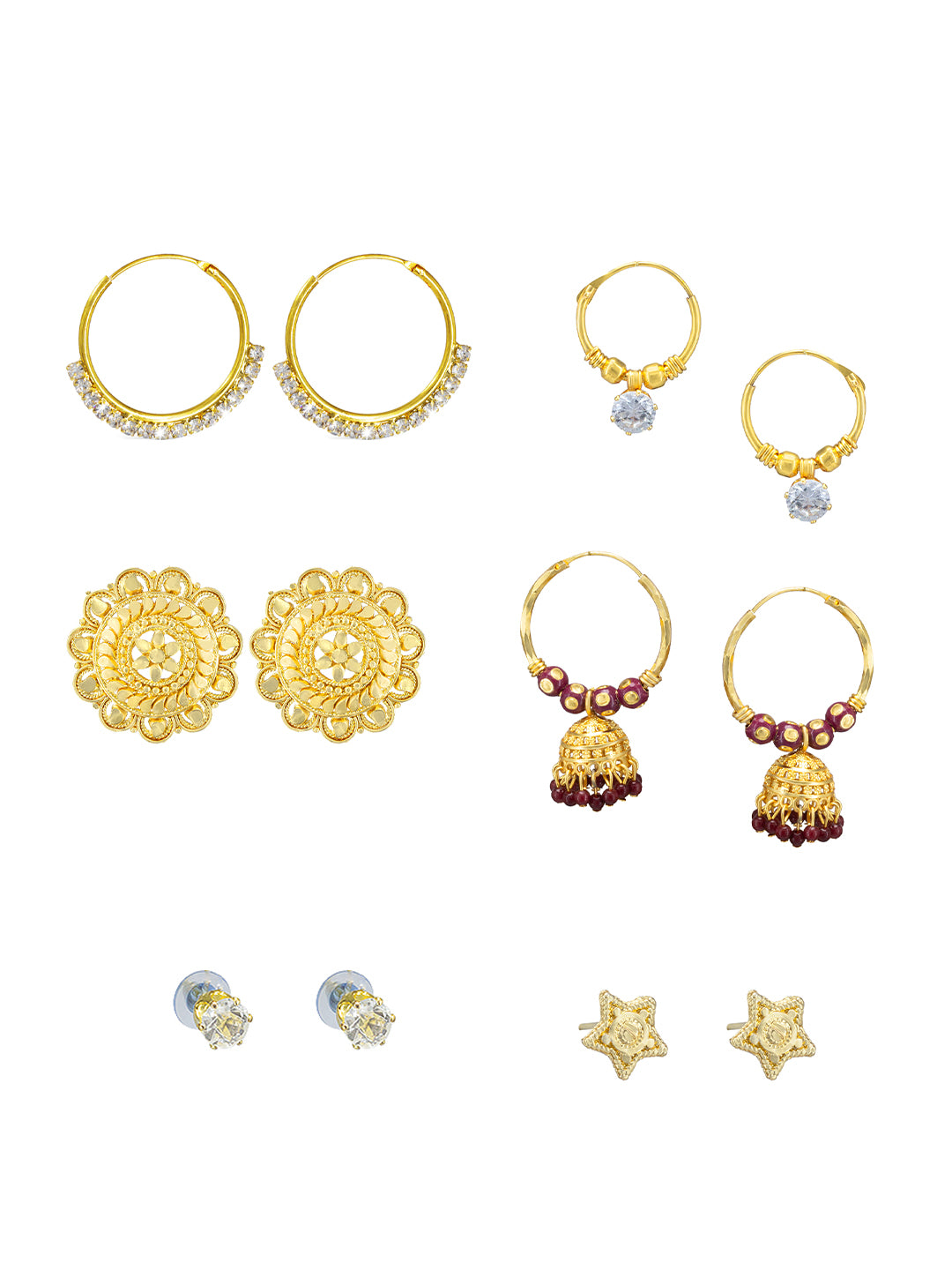 Pack of 6 Gold Plated Hoop & Studs Earrings