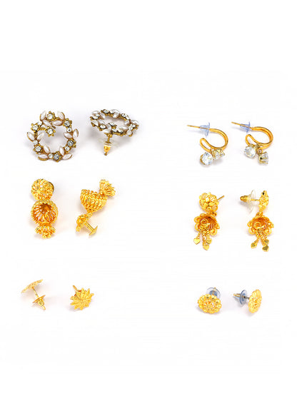 Pack of 6 Gold Plated Hoop, Jhumkas & Studs Earrings