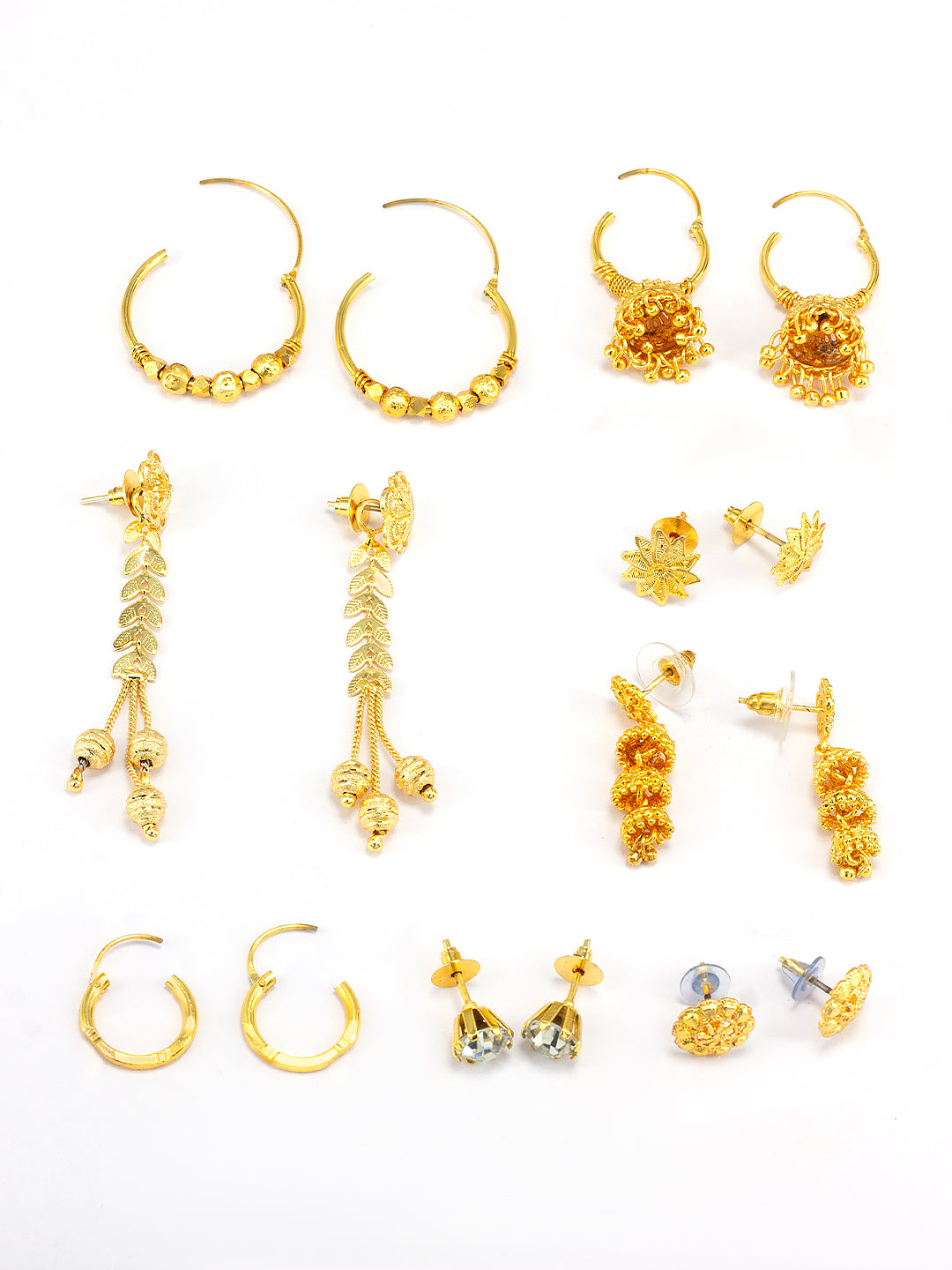 Pack of 8 Gold Plated Hoop, Jhumkas & Studs Earrings