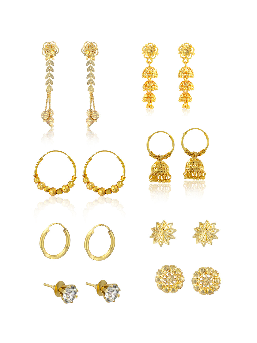 Pack of 8 Gold Plated Hoop, Jhumkas & Studs Earrings