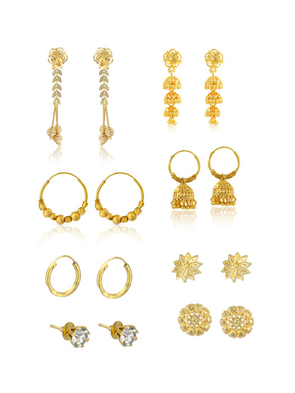 Pack of 8 Gold Plated Hoop, Jhumkas & Studs Earrings