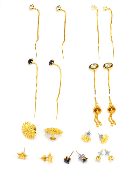 Pack of 9 Gold Plated Drop & Studs Earrings