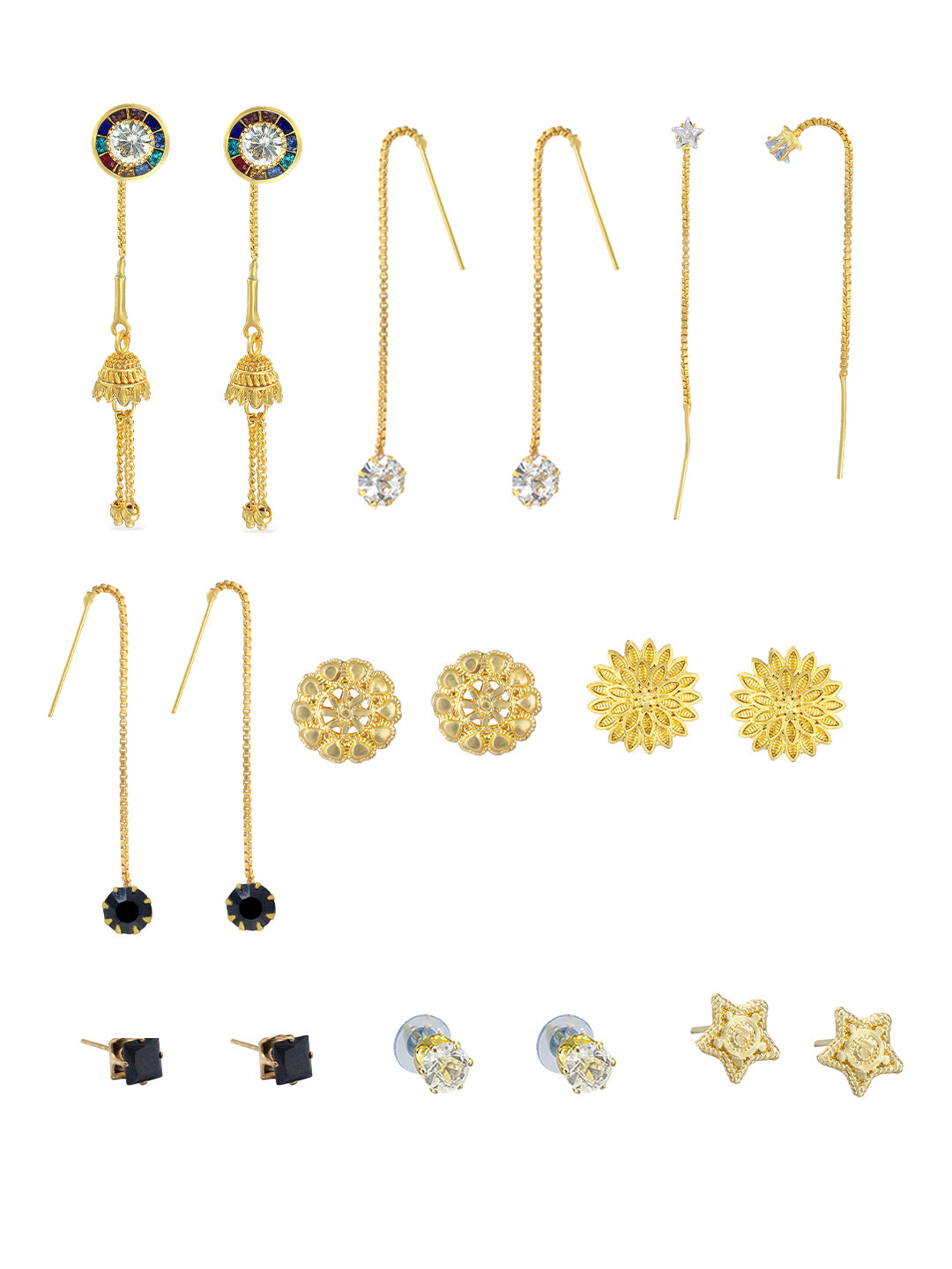 Pack of 9 Gold Plated Drop & Studs Earrings