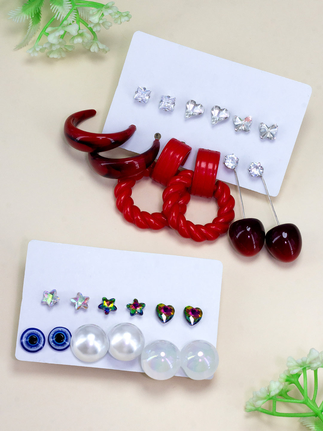 Pack of 12 Multi Colour Drop, Hoop & Studs Earrings