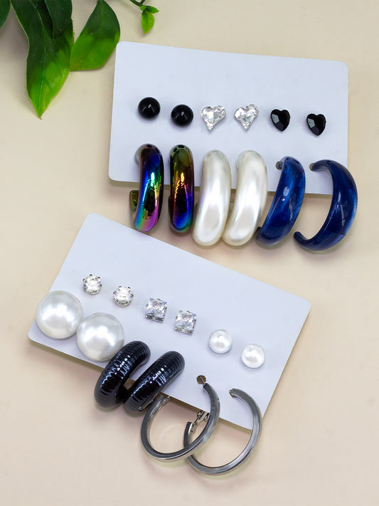 Pack of 12 Multi Color Drop, Hoop & Studs Earrings