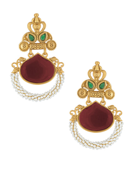 Gold-Plated Kundan Studded Contemporary Drop Earrings