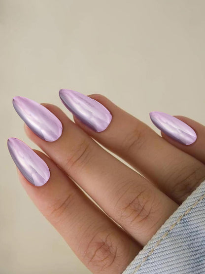 Set Of 12 Reusable Chromatic Fake Nails With Application Kit - Metallic Lavender