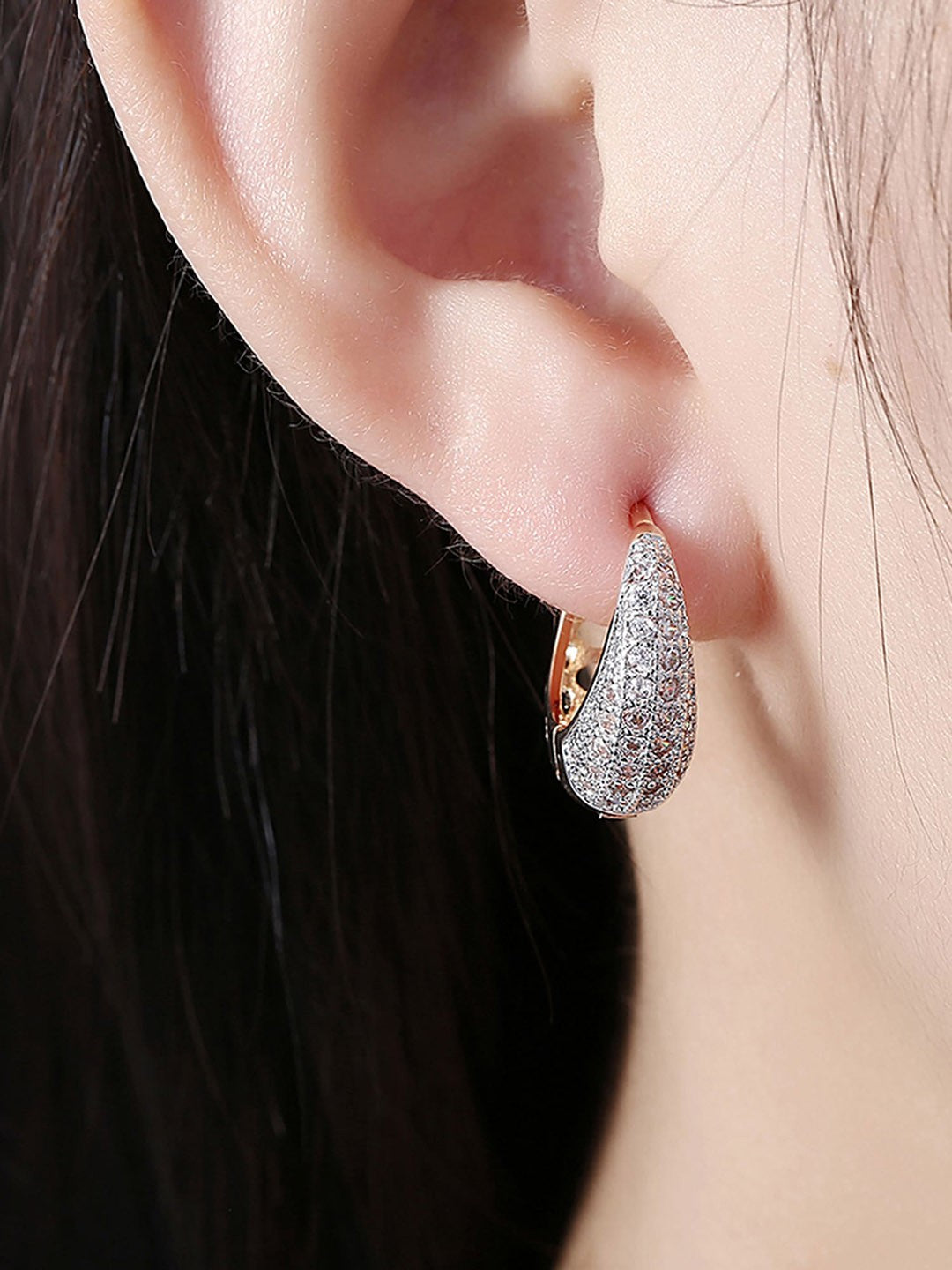 Gold Plated American Diamond Studded Hoop Earrings