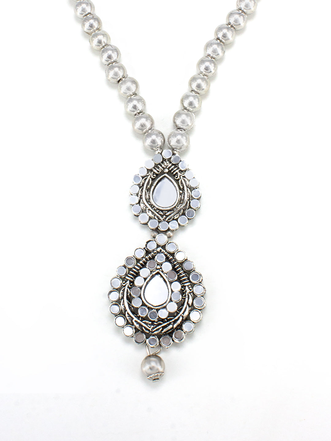 Silver Oxidised Artificial Stones and Beads Jewellery Set