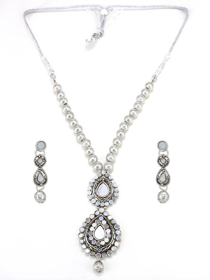 Silver Oxidised Artificial Stones and Beads Jewellery Set