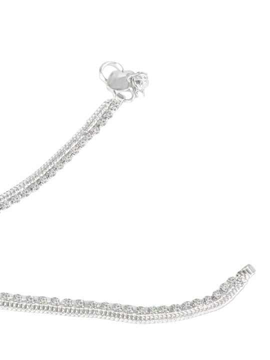 Pair of Silver-Plated AD Stone-Studded Anklet For Women