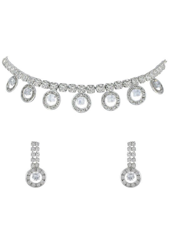 Silver Plated CZ Studded Coin Shaped Jewellery Set