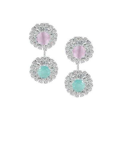 Silver-Plated Floral Pink & Mint CZ-Studded Jewellery Set