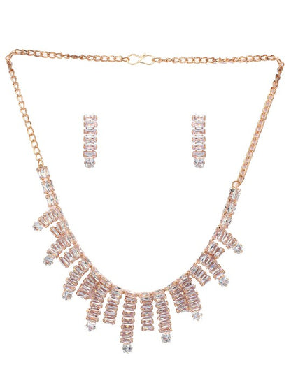 Rose Gold Plated Cubic Zirconia Studded Jewellery Set