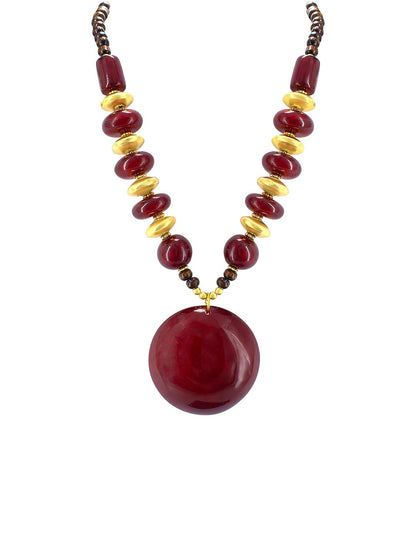 Gold Plated Red Beaded Tibetan Style Necklace