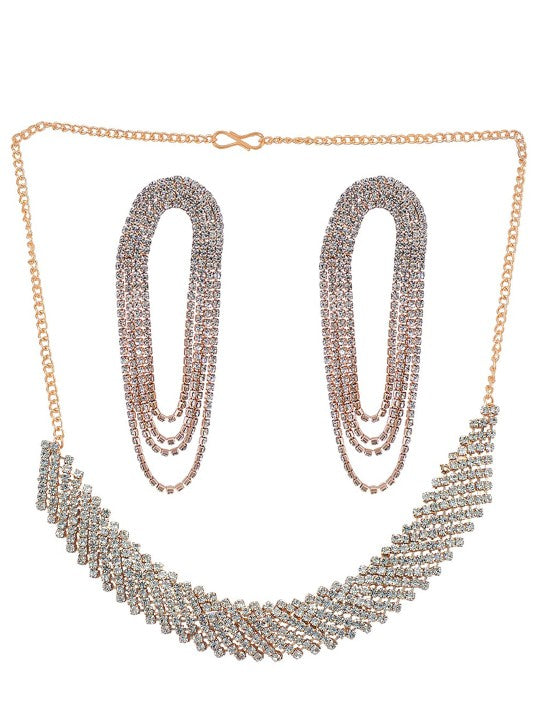 Rose Gold-Plated Cubic Zirconia-Studded Jewellery Set