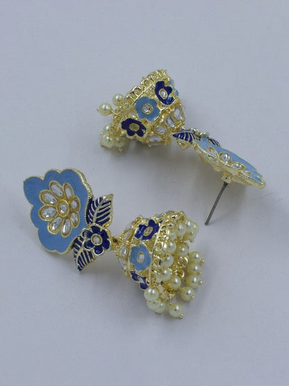 Blue Classic Gold Plated Jhumkas Earrings