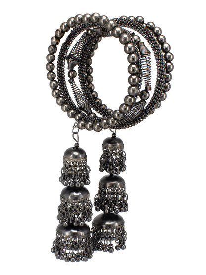 Gun Metal Spiral Beaded Jhumka Wraparound Bracelet Gift For Women