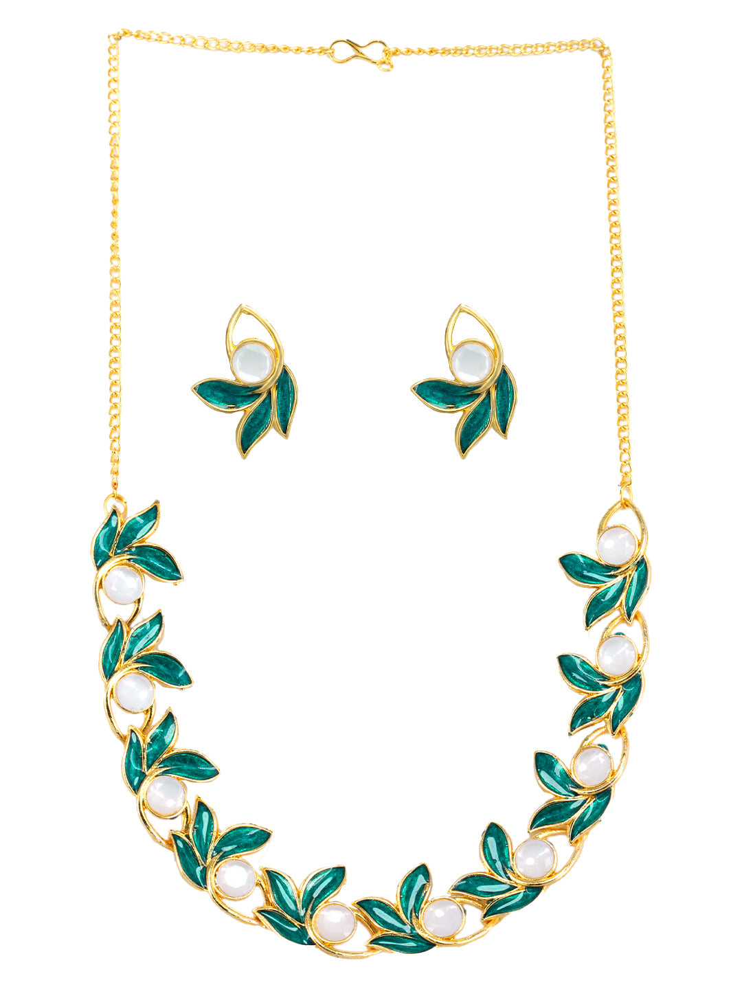 Gold Plated Green Leaf Shaped Jewellery Set