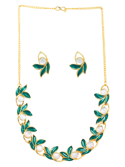 Gold Plated Green Leaf Shaped Jewellery Set