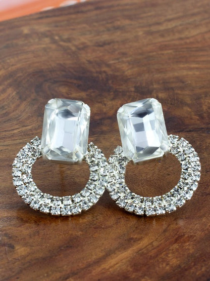 Silver Plated CZ Studded Stud Earrings