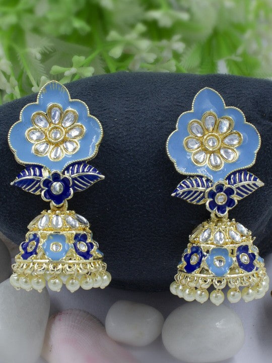 Blue Classic Gold Plated Jhumkas Earrings