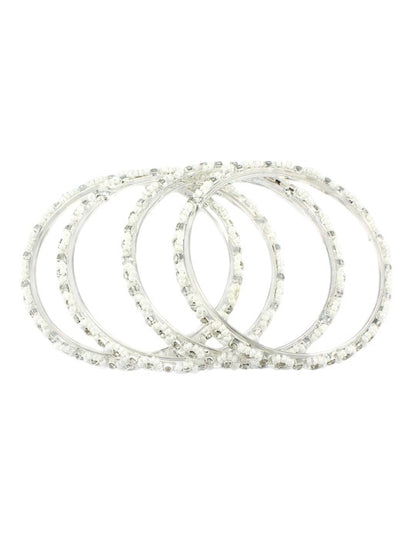 Set of 4 Silver Plated White Floral Beaded Bangle Set