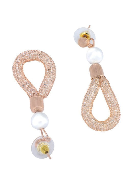 Rose Gold-Plated CZ Studded & Pearl Baeded Jewellery Set