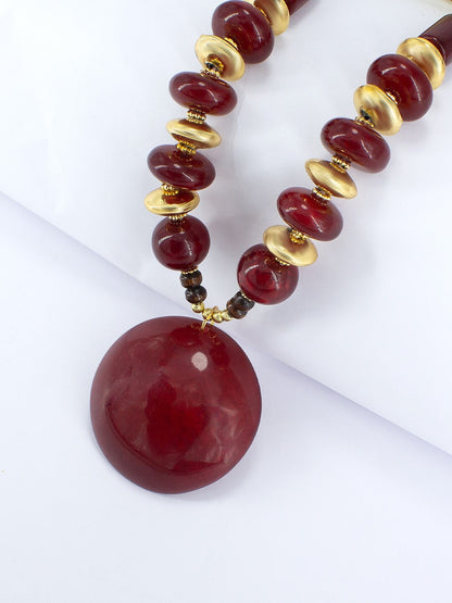 Gold Plated Red Beaded Tibetan Style Necklace