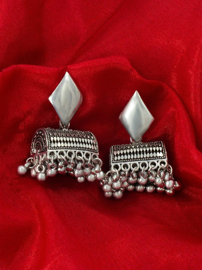 Silver Plated Classic Shaped Oxidised Jhumkas