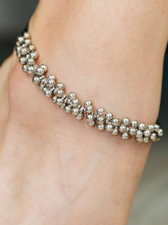 Pair of Black Beaded Anklet For Women