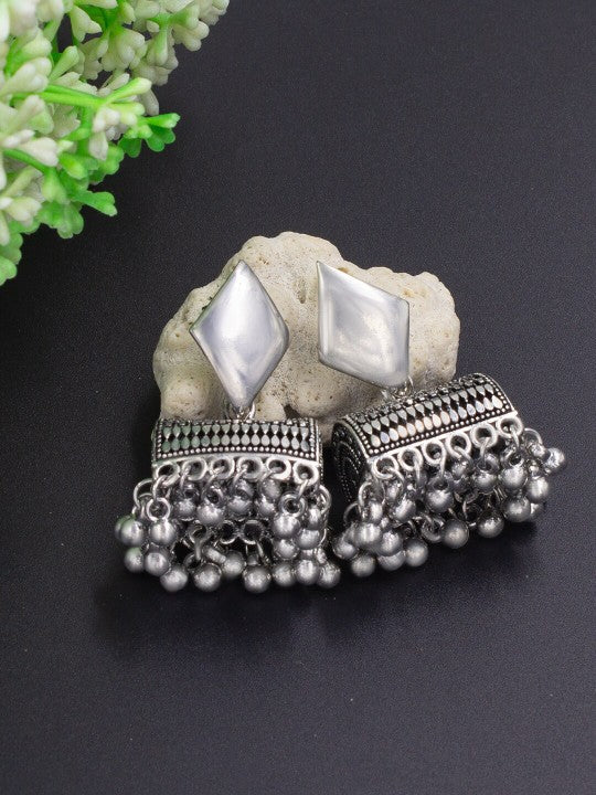 Silver Plated Classic Shaped Oxidised Jhumkas