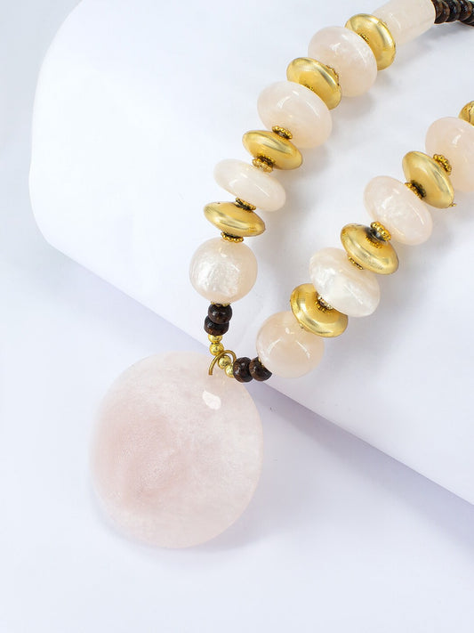 Gold Plated Pink Beaded Tibetan Style Necklace