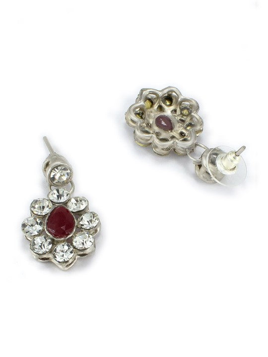 Silver Oxidised Multi Color Stone Studded Floral Jewellery Set