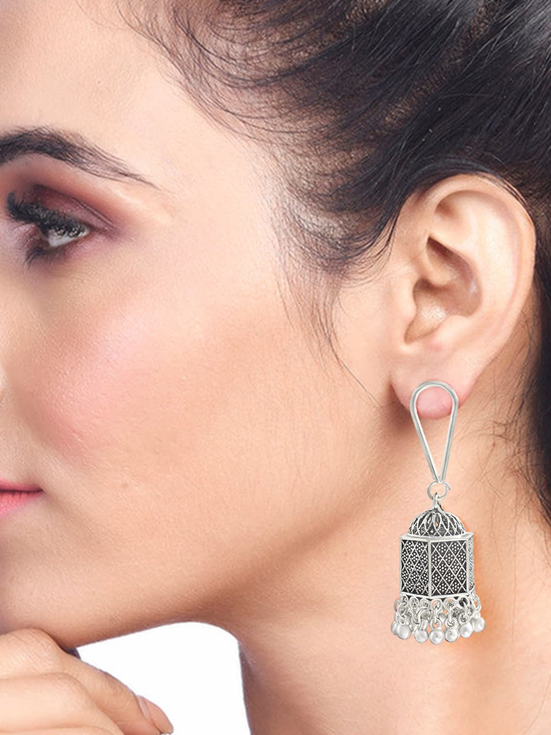 Silver Plated Oxidised Dome Shaped Jhumkas