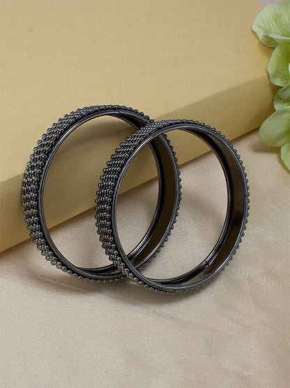 Set of 2 Gun Metal Beaded Bangle Set