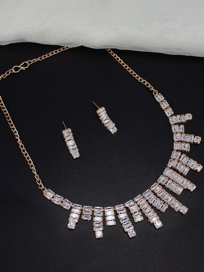 Rose Gold Plated Cubic Zirconia Studded Jewellery Set