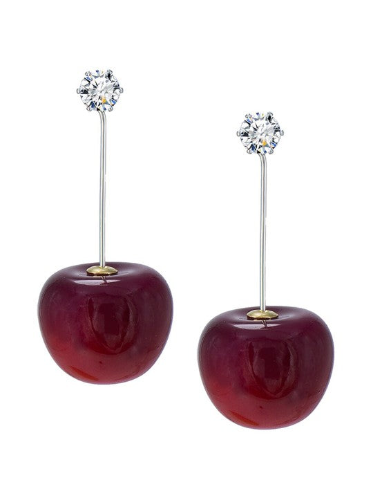 Silver Plated Cherry American Diamond Studded Drop Earrings