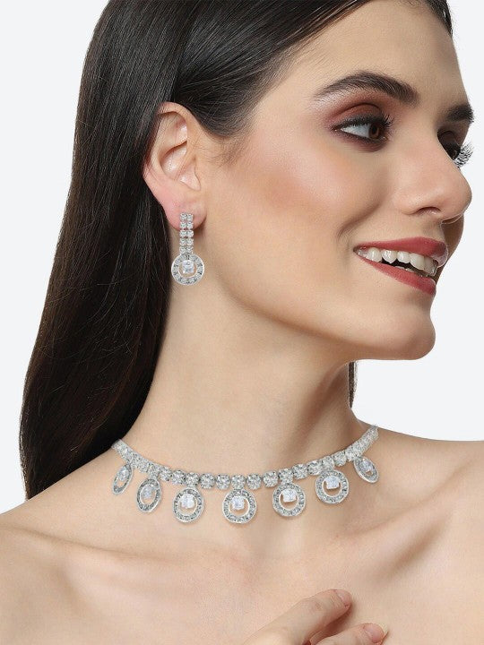 Silver Plated CZ Studded Coin Shaped Jewellery Set