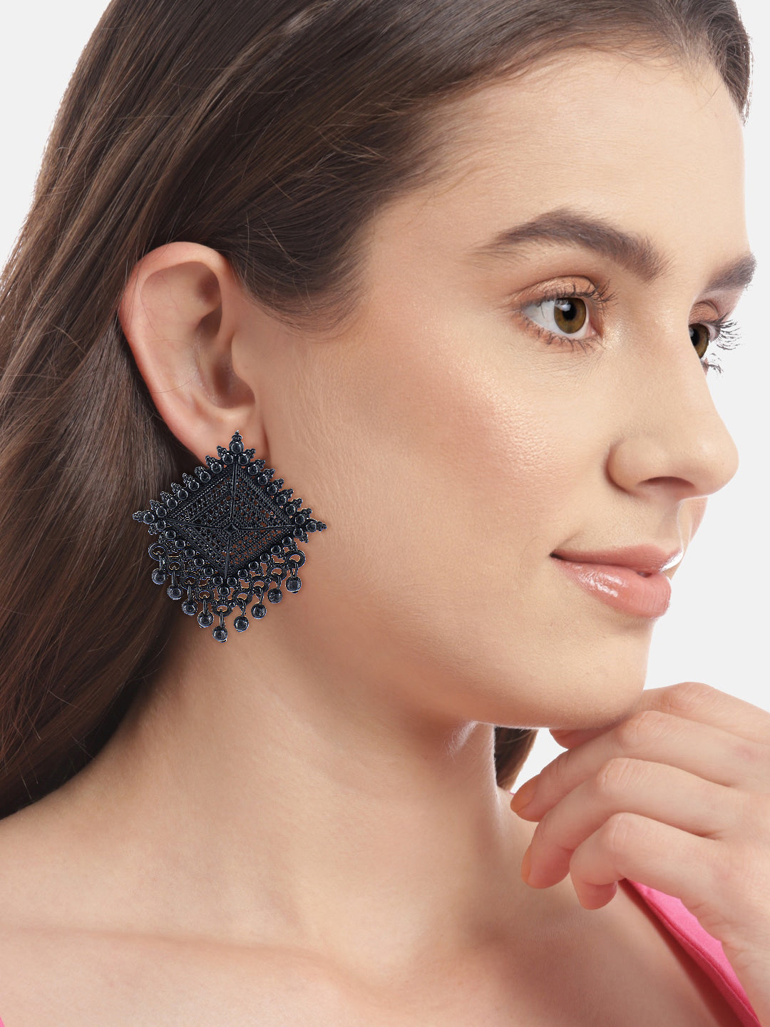 Black Square Shaped Stud Earrings